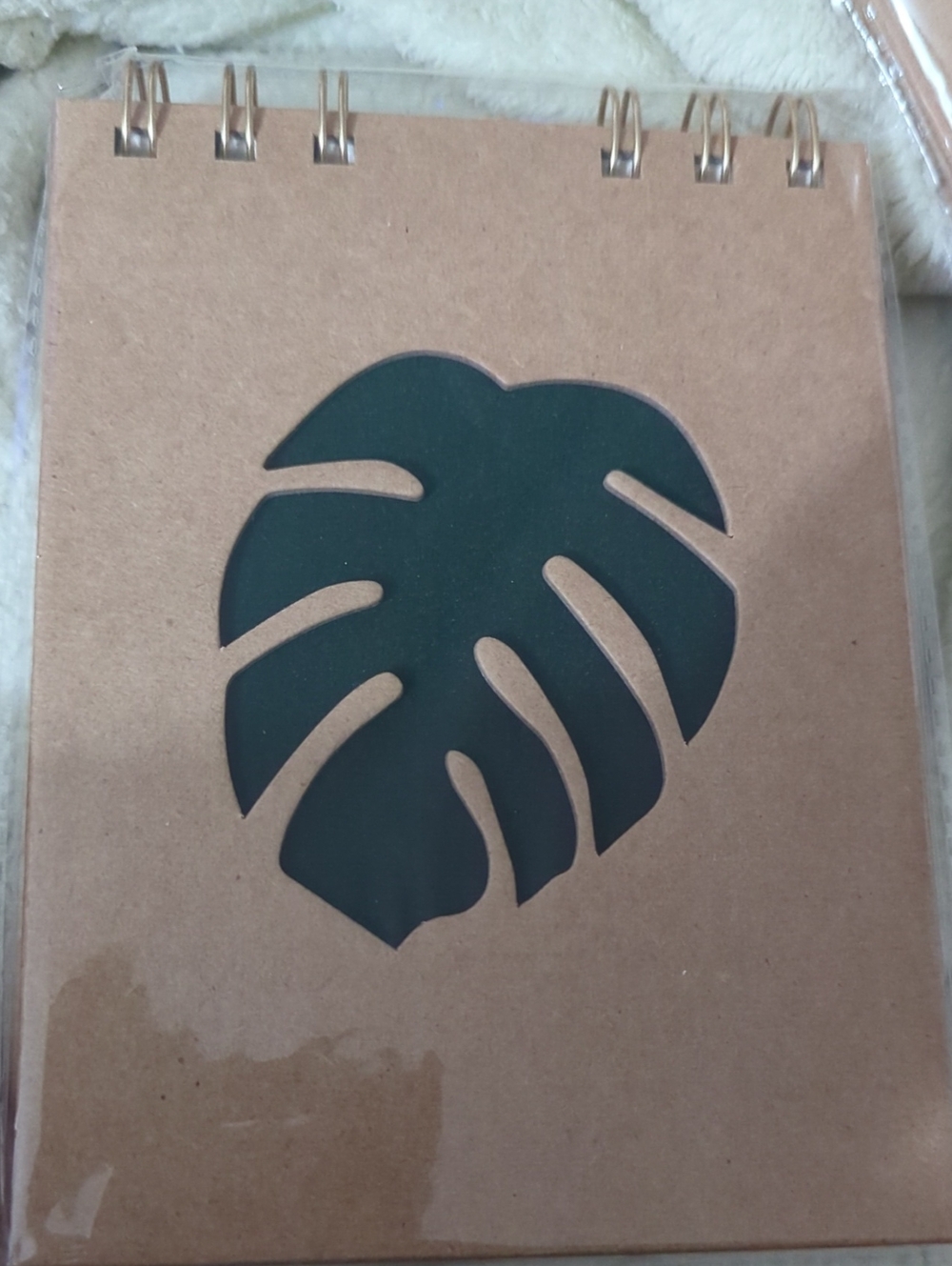 Spiral-Bound Kraft Notebook with Green Monstera Cutout